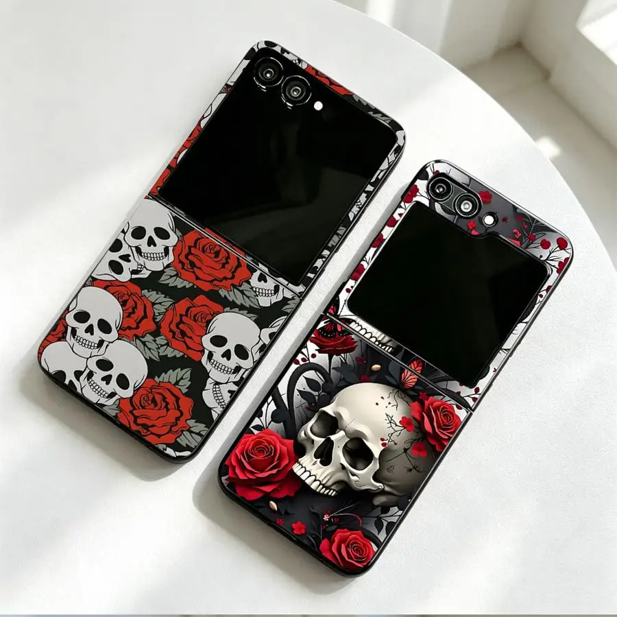 Фото Чехол для телефона Samsung Galaxy Z Flip 8 Z Flip 7 6 5 4 Z Flip6 ZFlip8 Z Flip4 Z Flip5 ZFlip7 FE с силуэтом черепа №5