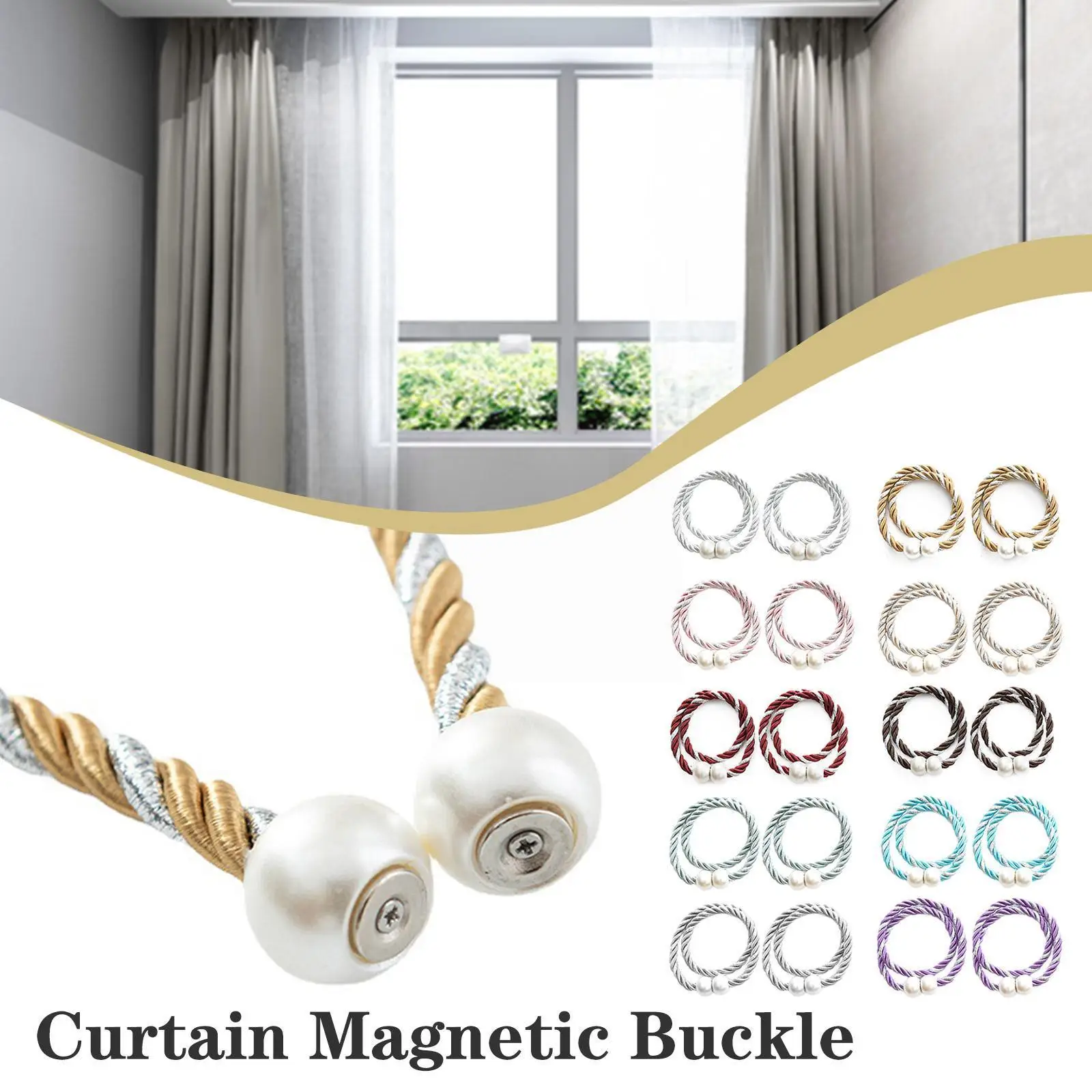 

1Pair Modern Magnetic Curtain Clip Room Pearl Ball Ball Buckle Hanging Curtains Rope Home Tieback Tie Holder Holdback Decor F7I3