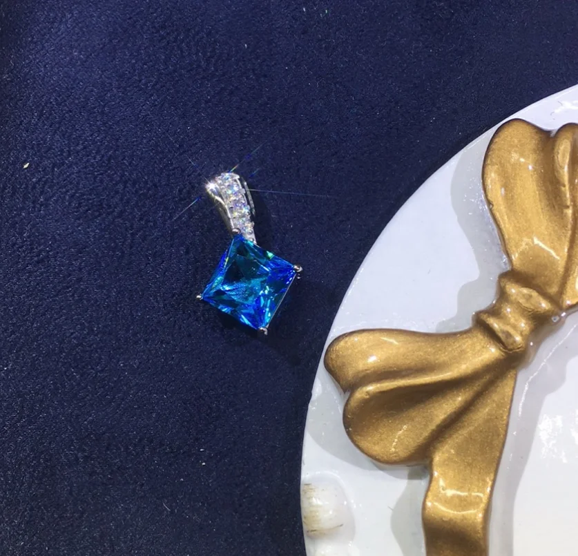 

ANGLANG Bright Pink/Blue/Yellow Cubic Zirconia Square Pendant Necklace for Women High Quality Fashion Necklaces Party Jewelry