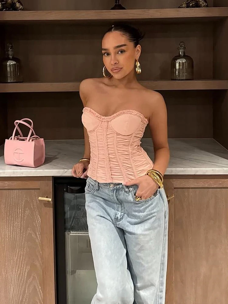 Insglas узкие корсетные топы с оборками женские повседневные сексуальные