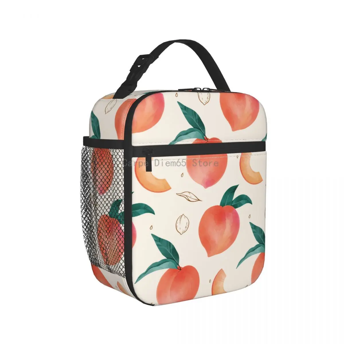 

Cooler Lunch Bag Watercolor Peach And Leaves Insulated Thermal Food Picnic Handbag Portable Shoulder Lunch Box Tote