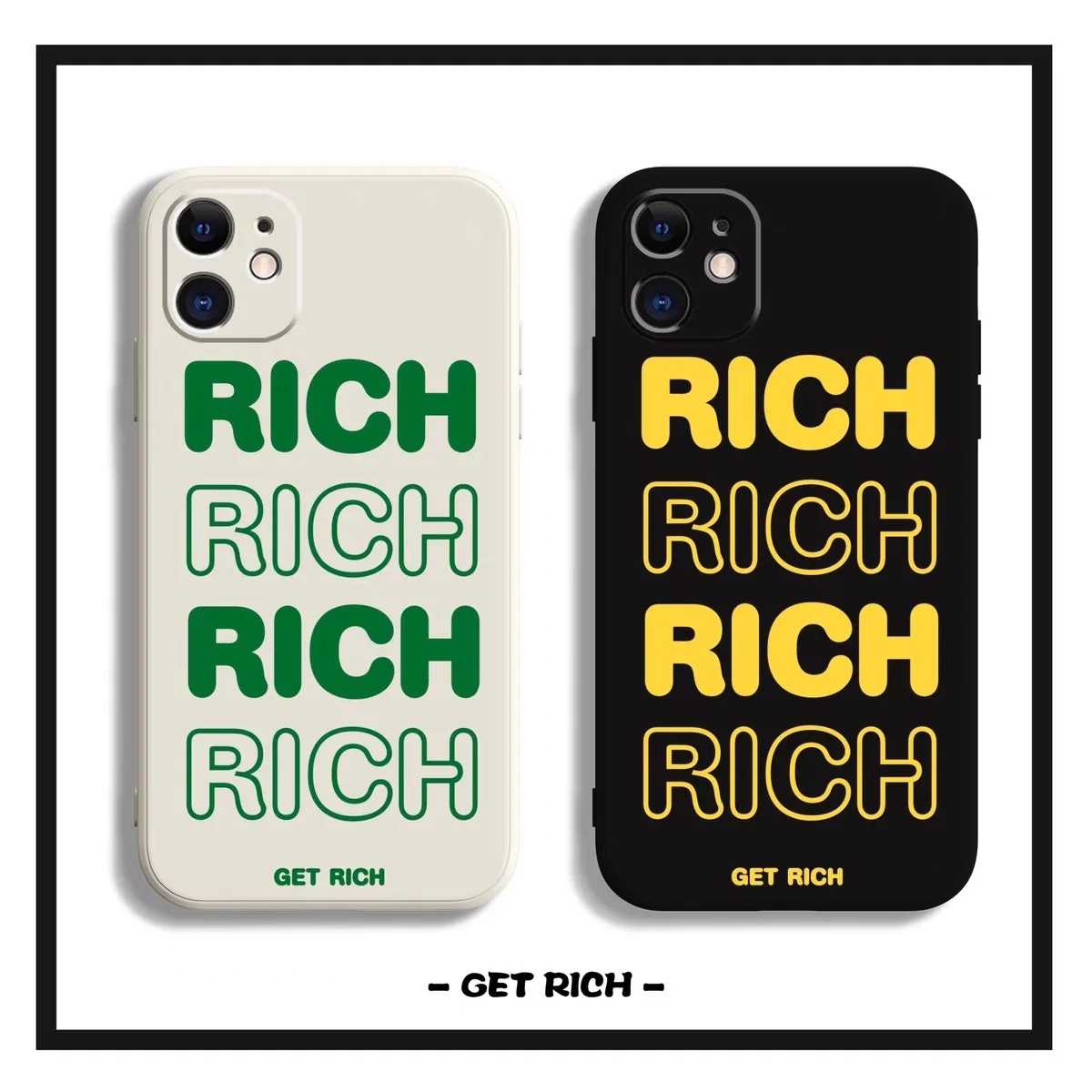 

RICH Cute Text Cartoon Lens Protection Straight edge Skin sensation Phone Case For iPhone11 12 13 14 ProMax XR Xsmax Cover