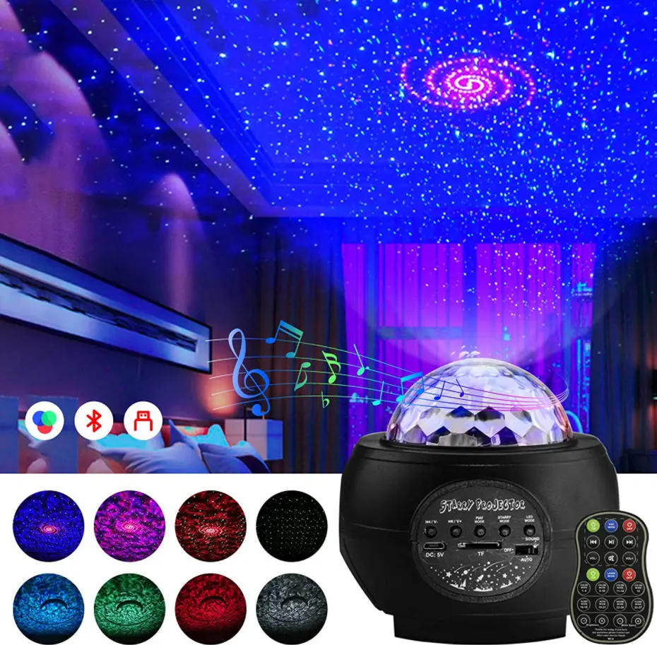 LED Starry Sky Projector Night Light Galaxy Star Projector Ocean Wave Night Lamp With Music Bluetooth Speaker For Childrens