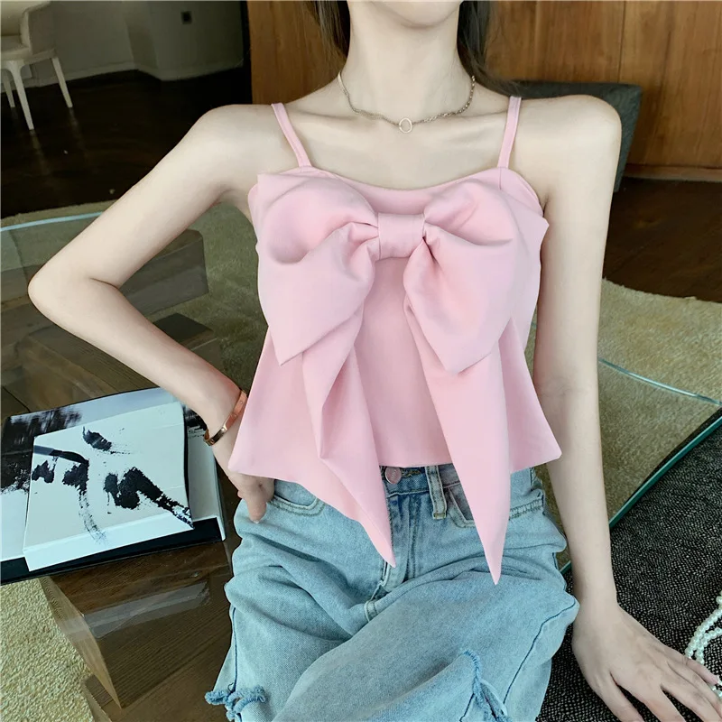 

2021 Summer Women Halter Sexy Camisole Top Sweet Off-Shoulder Solid Color Sleeveless Women's Tanks Tops Sweet Kawaii Pink Khaki