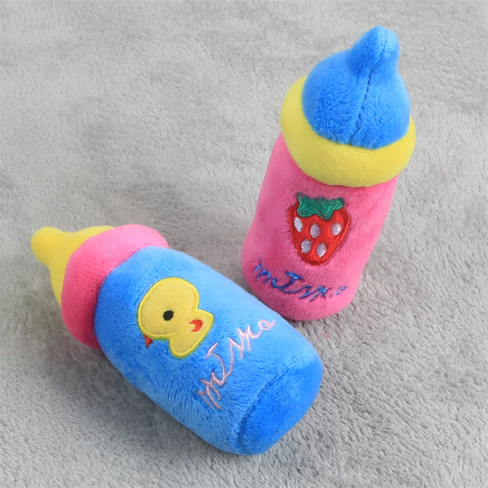 

Plush Milk Bottle Pet Chew Squeaky Toy Lovely Embroidery Stuffed Dog Puppy Molar Bite Toys Small Dog Chewing Play Sounding Toys