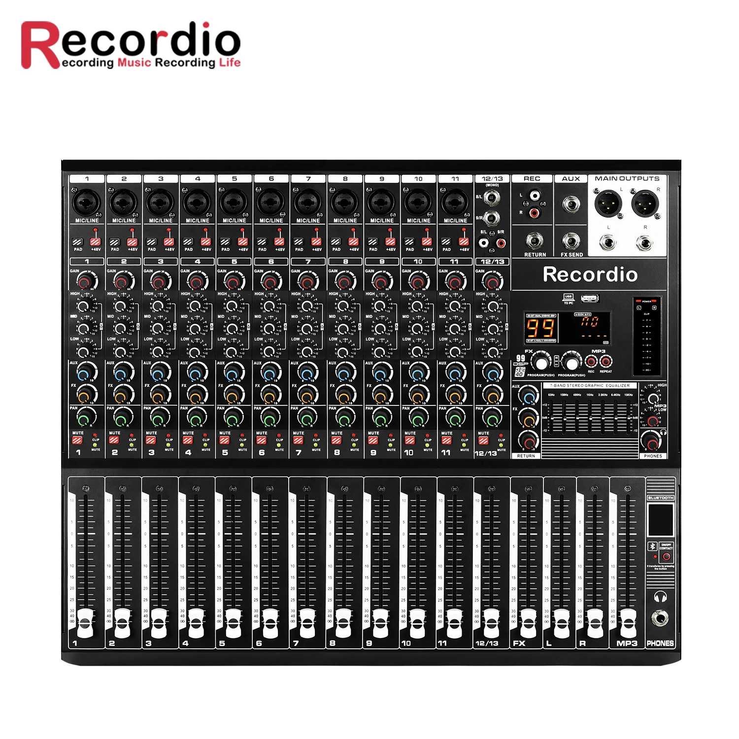 

GAX-Q12 Recordio high quality audio mixer professional digital stage mixer with 99DSP7 segment equalizer