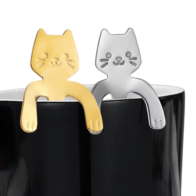 

Stainless Steel Teaspoons Mini Cartoon Spoons Lovely Cute Cat Shape Coffee Spoon Dessert Snack Ice Cream Kitchen Tableware Tools