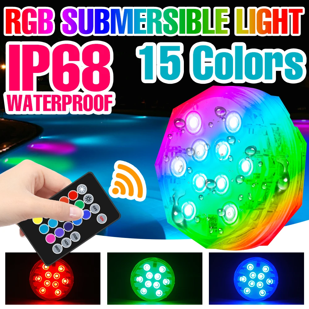 

RGB LED Underwater Lamp Pool Lights IP68 Waterproof Submersible Spotlights For Swimming Pond Vase Fish Tank Decoration LED Lamp