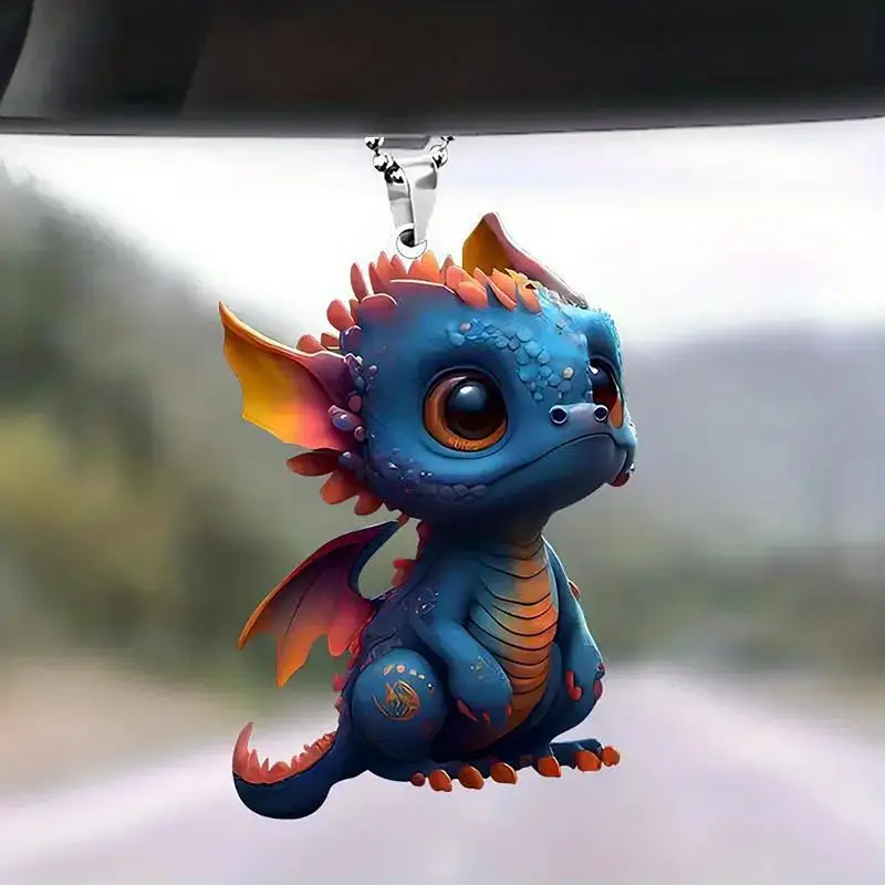 

Dragon Car Pendant 2D Acrylic Creative Rearview Mirror Pendant Key Chain Auto Mini Haning Dragon Ornaments Interior Accessories