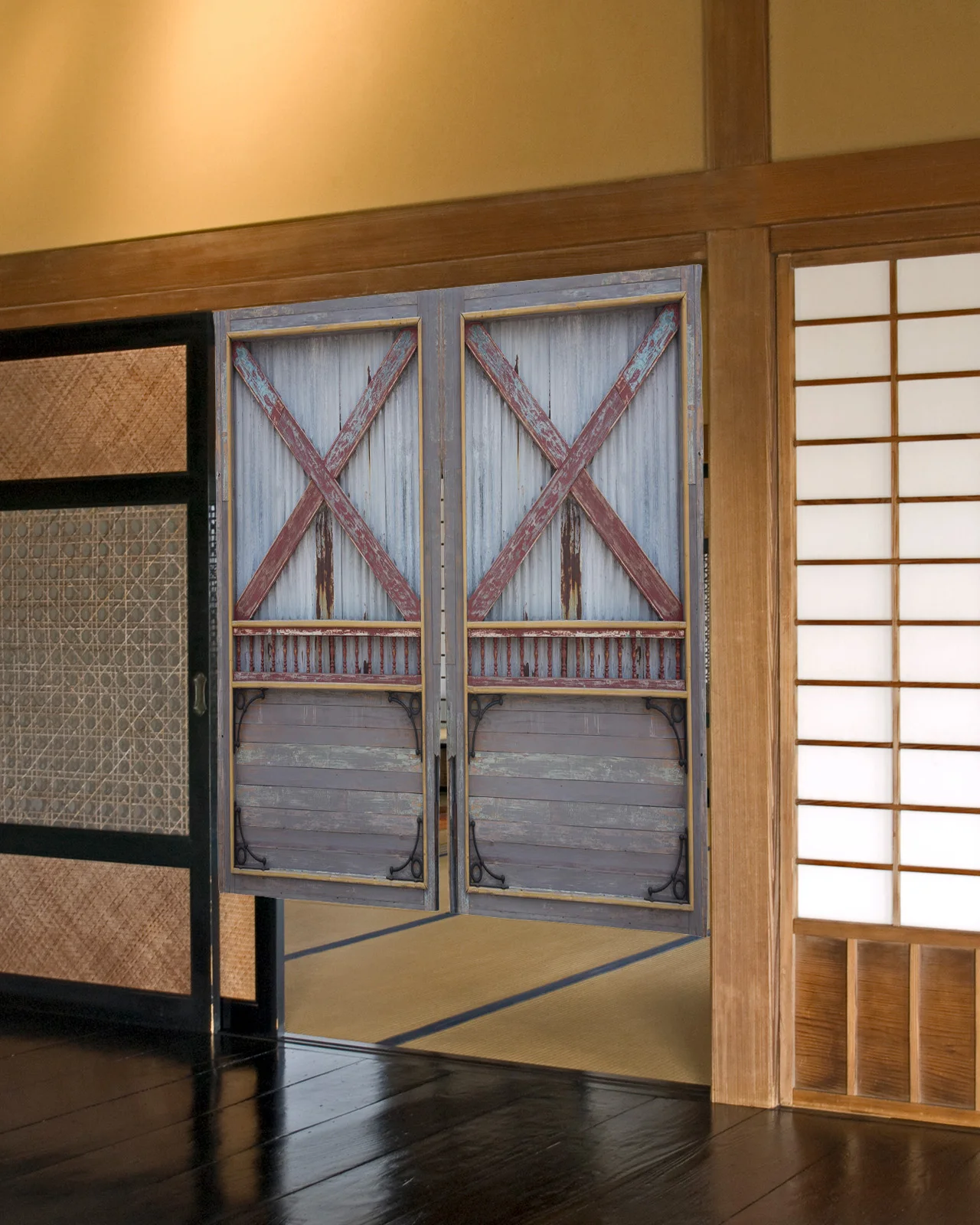 

Деревянная дверь, коричневая дверная занавеска в стиле ретро, японская перегородка для кухни, декоративные занавески, входная подвесная по...