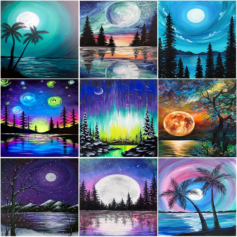 

Full Round 5D DIY Diamonds Painting Tree Moon Night Scenery Diamond Embroidery Mosaic Landscape Picture Art Home Decor Gifts