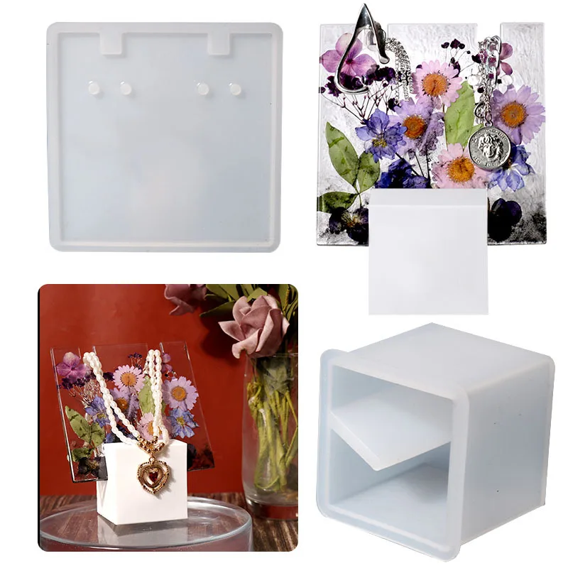 

1 Kits Square Jewelry Showing Rack Silicone Mold Earring Necklace Bracklace Storage Display Rack Shelf Epoxy Resin Mold