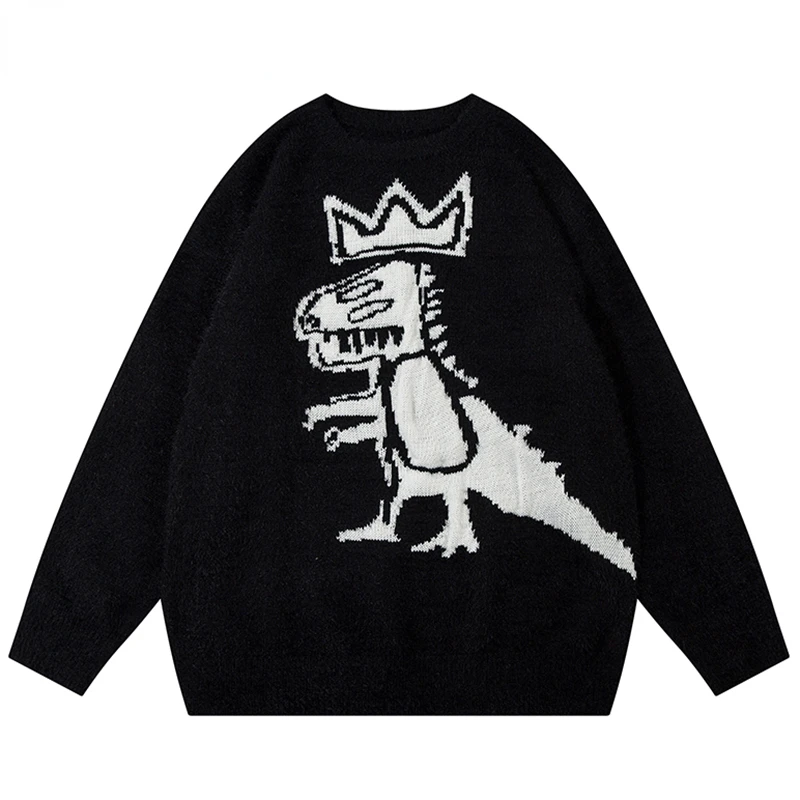 

Autumn Men Knitted Jumper Sweaters Hip Hop Dinosaur Jacquard Knitwear 2023 Streetwear Harajuku Fashion Casual Pullovers Clothing