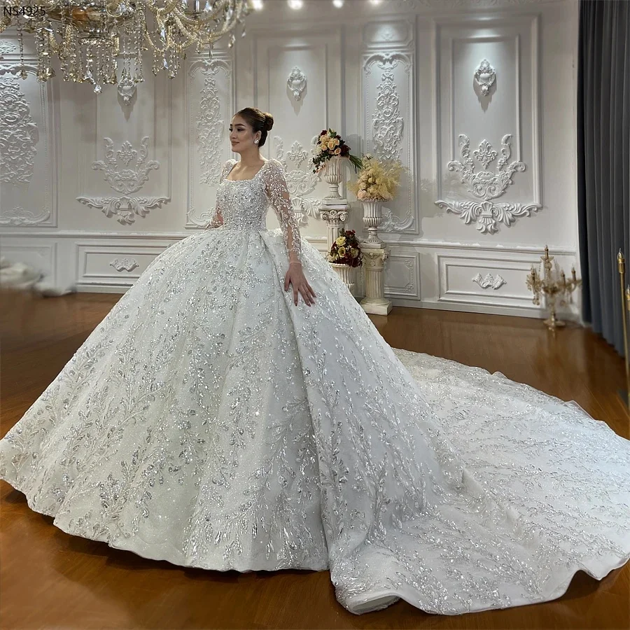 Фото Изысканное кружевное роскошное бальное платье с аппликацией и вырезом «сердечко», блестящие свадебные платья принцессы с открытыми плечами и рукавами, 1 шт., продается Al №1