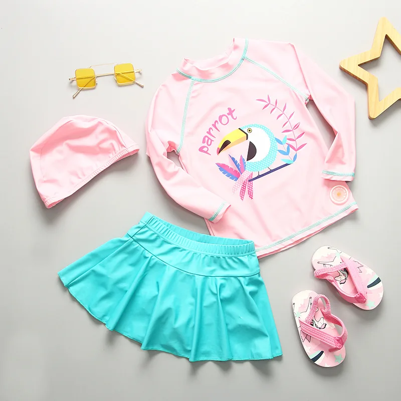 Children Swimming Suit Long Sleeve Girls Swimwear UPF50+ UV Protection Beach Clothes Girl Rash Guard Surfing Bathing Suit Kids