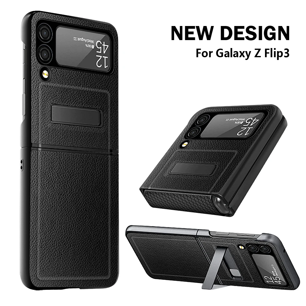 

Защитный чехол из искусственной кожи с рисунком личи на шарнирах для Samsung Galaxy Z Flip 3