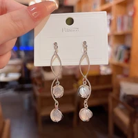 luxury tassels earrings for women jewelry delicate opal gemstone stud fashion korean long silver dangle earrings drop earrings