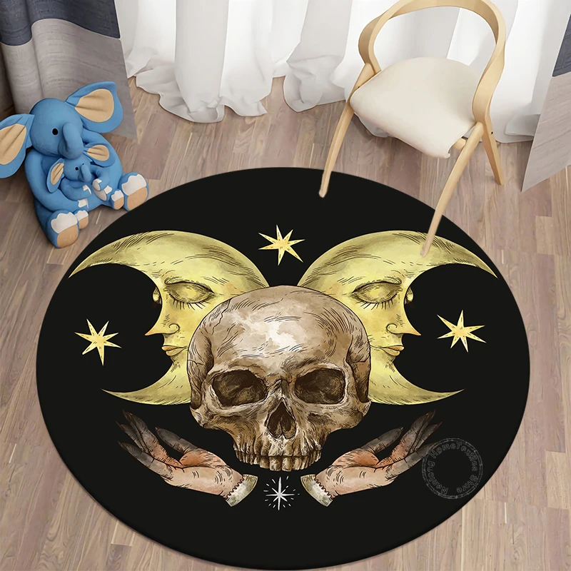 

Mystery Skull Printed Round Carpet for Living Room Rugs Camping Picnic Mats Flannel Anti-Slip Rug Yoga Mat Stranger Things