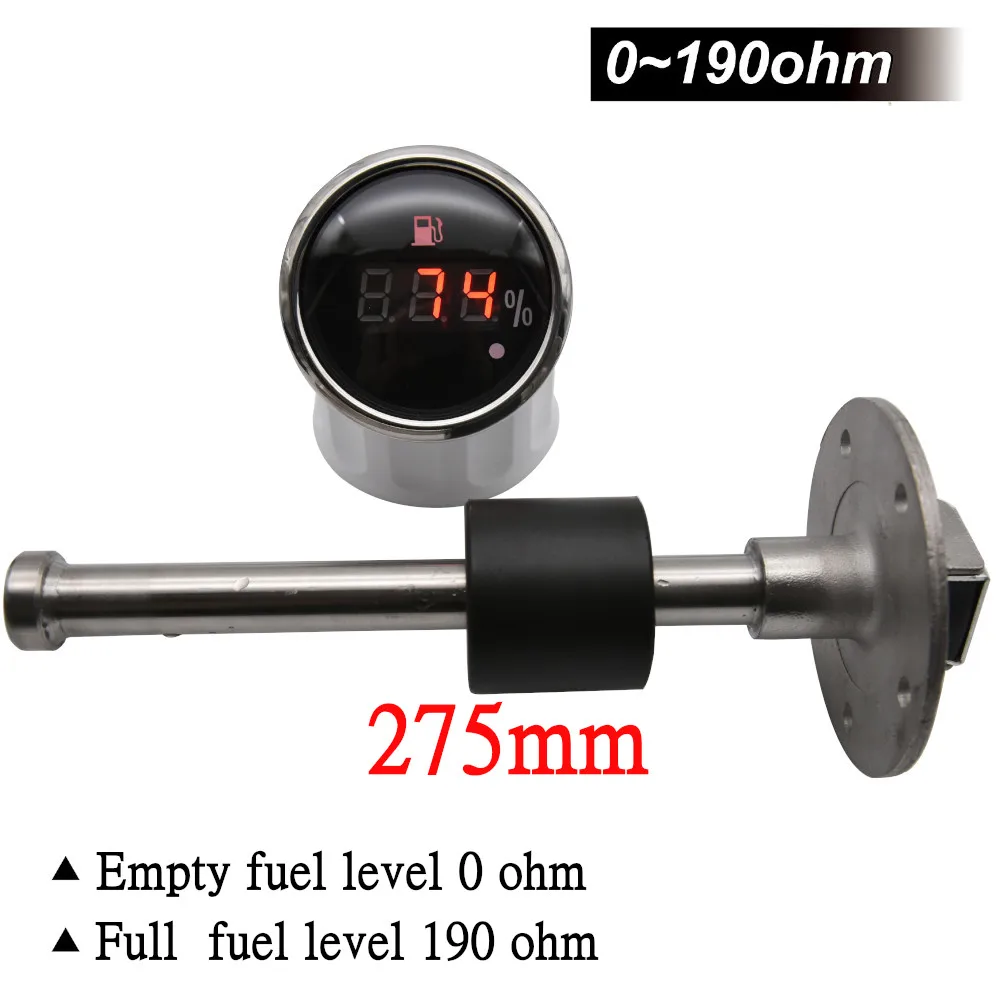 Датчик уровня топлива для лодки и автомобиля с сигнализацией + датчик уровня топлива 125 мм, 175 мм, 225 мм, 275 мм, 375 мм, 0 ~ Ом, 52 мм, цифровой датчик для автофургона