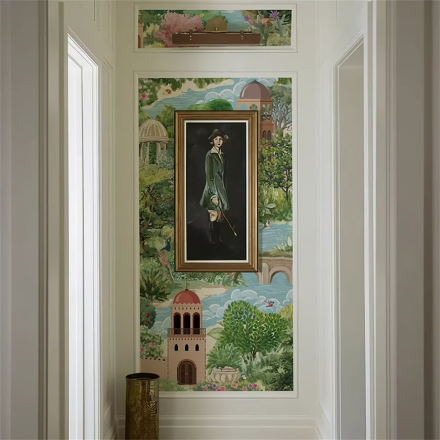 Обои на заказ с 3D украшением в стиле Наньян фойе гостиной зеленых лесов домашний