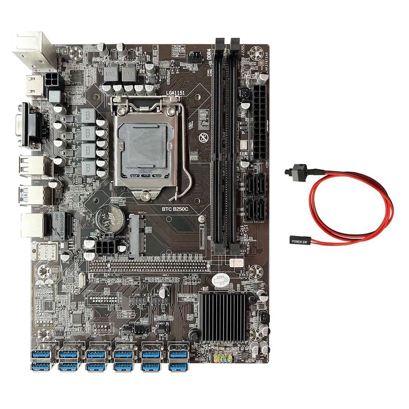 

Материнская плата B250C для майнинга BTC + кабель коммутатора 12xpcie на USB3.0, слот для графической карты LGA1151 DDR4 MSATA ETH, материнская плата для майнинг...