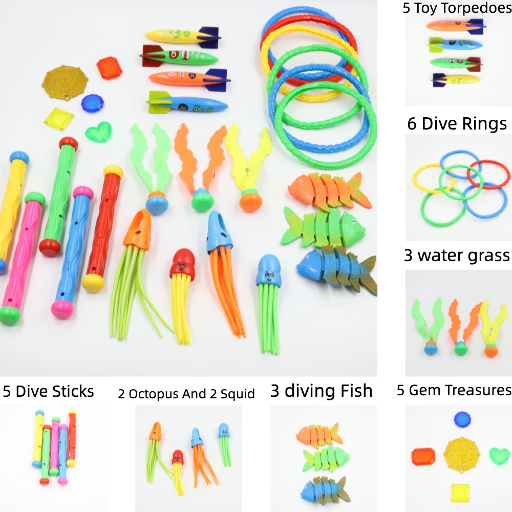 

Summer Swimming Water Fish Toys 30 Piece Diving Pool Toys 3-12 Years Old Pool Games Diving PlaySet 6Diving Rings5Diving Sticks4