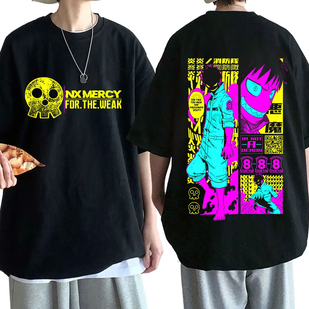

Japan Anime Fire Force Shinra Kusakabe Double-sided Print T Shirt Graphics Manga T-Shirt Men's Women's Cotton Tees Streetwear