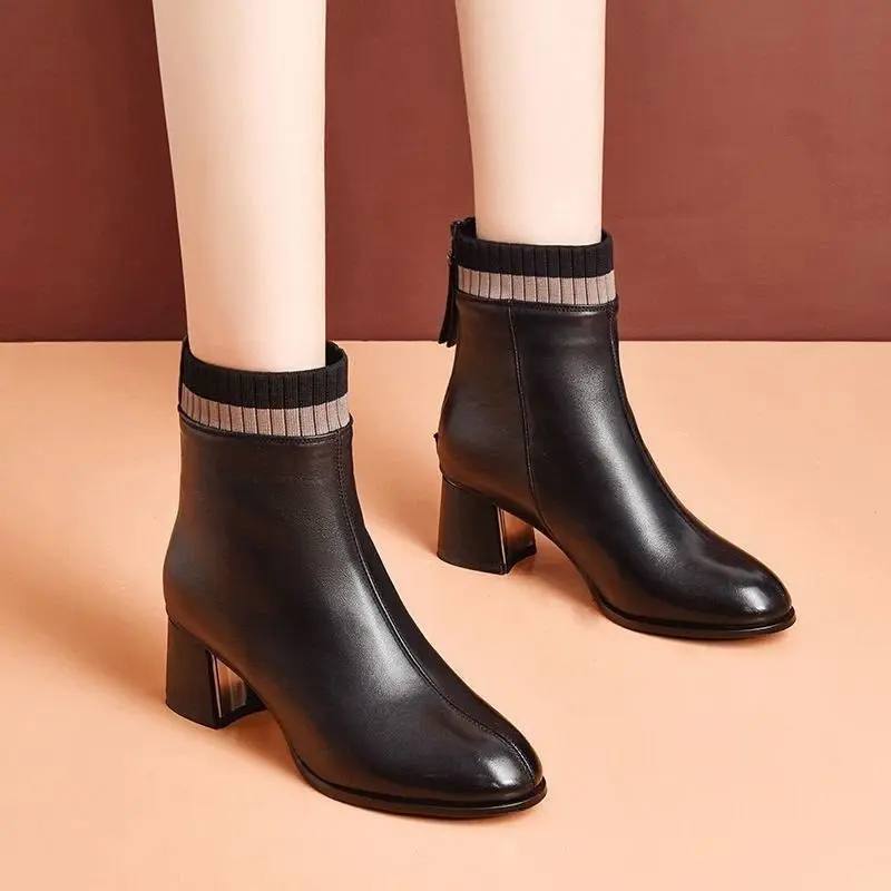 

Women Belt Heel Boots Short Shoes Thick Middle Tube Winter Single Fashion Round Sleeves New