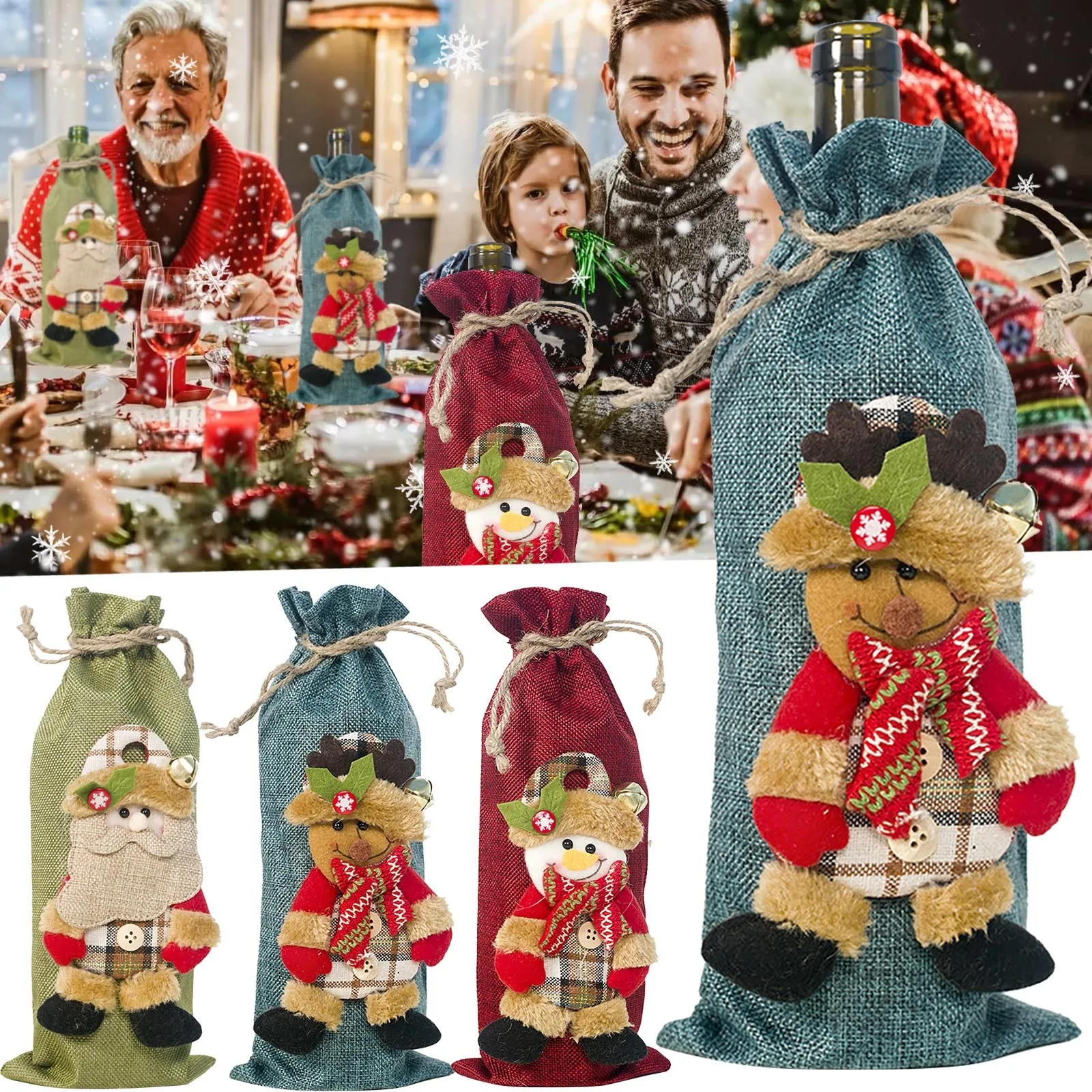 New Christmas Decoration Linen Christmas Red Wine Set Christmas Doll Red Wine Bag Champagne Bottle Set Retro Wine Glasses