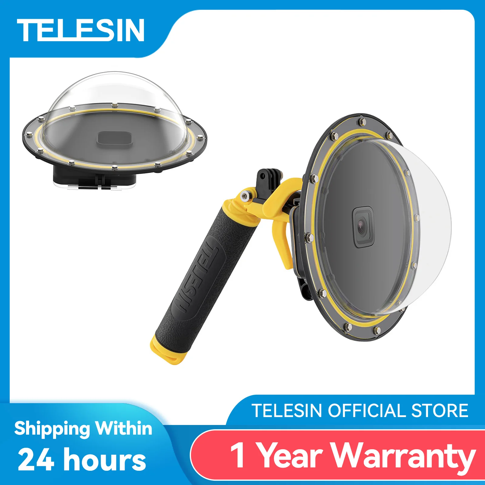 

TELESIN 6 ''купольный порт 30 м водонепроницаемый чехол с плавающей ручкой триггерный чехол для дайвинга для GoPro Hero 9 10 черный