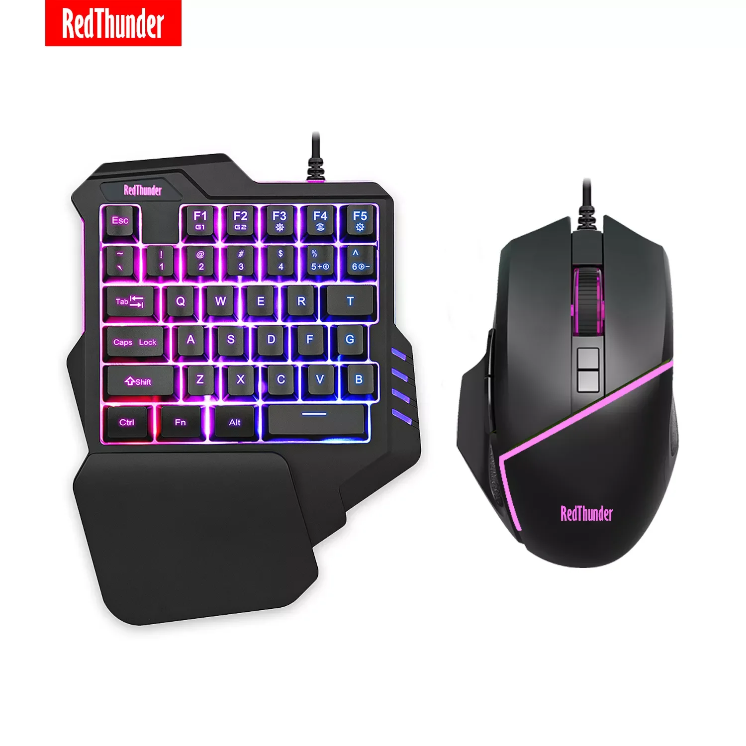 

RedThunder One-Handed Gaming Keyboard,RGB Backlight, 6400DPI Ergonomic Design Mouse,Portable Mini Keypad Combo for Laptop PC