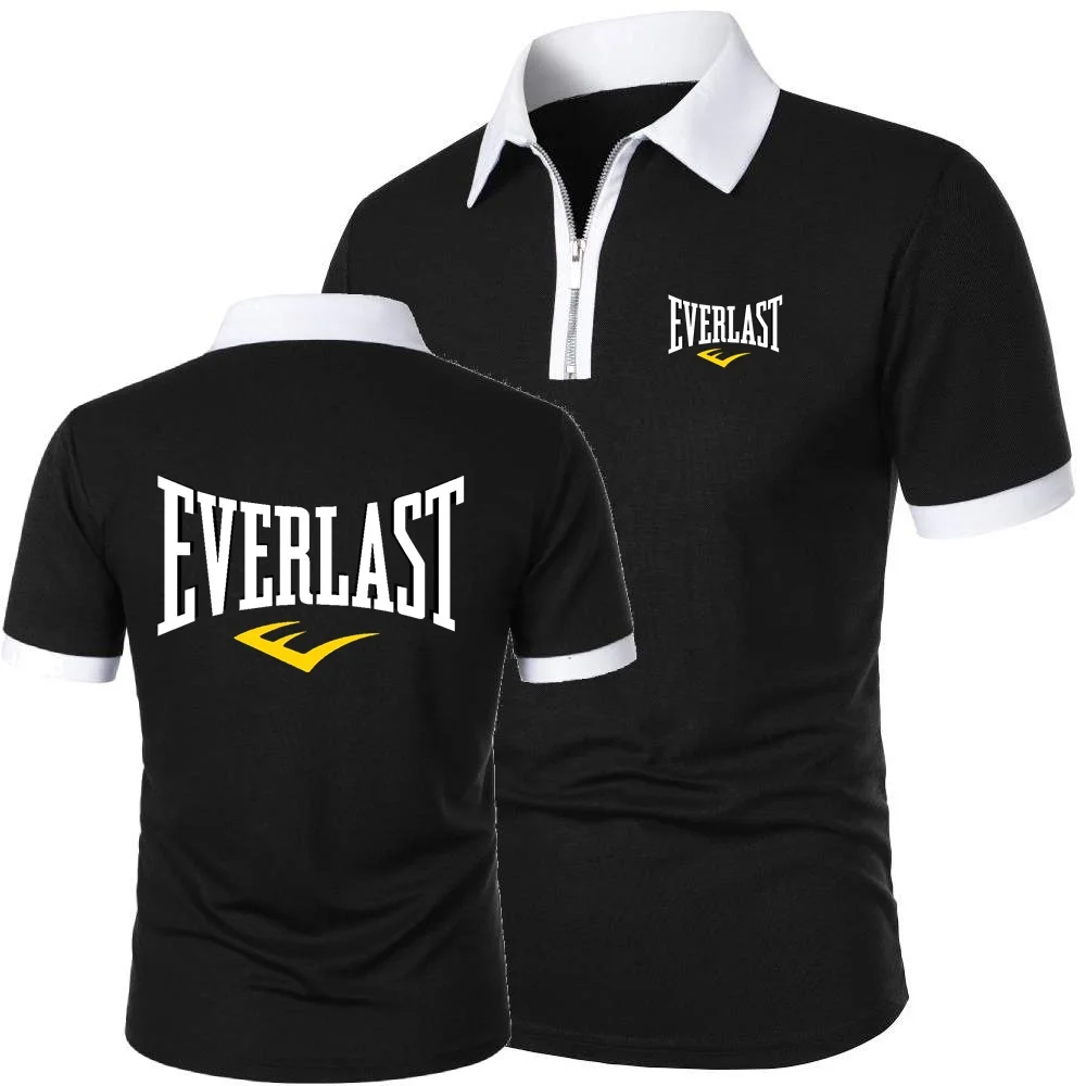 Фото EVERLAST МУЖСКИЕ рубашки поло для бега и тренировок, футболка, летняя дышащая сетчатая хлопковая футболка на молнии с лацканами, футболка для тренажерного зала, фитнеса и тренировок, поло №1