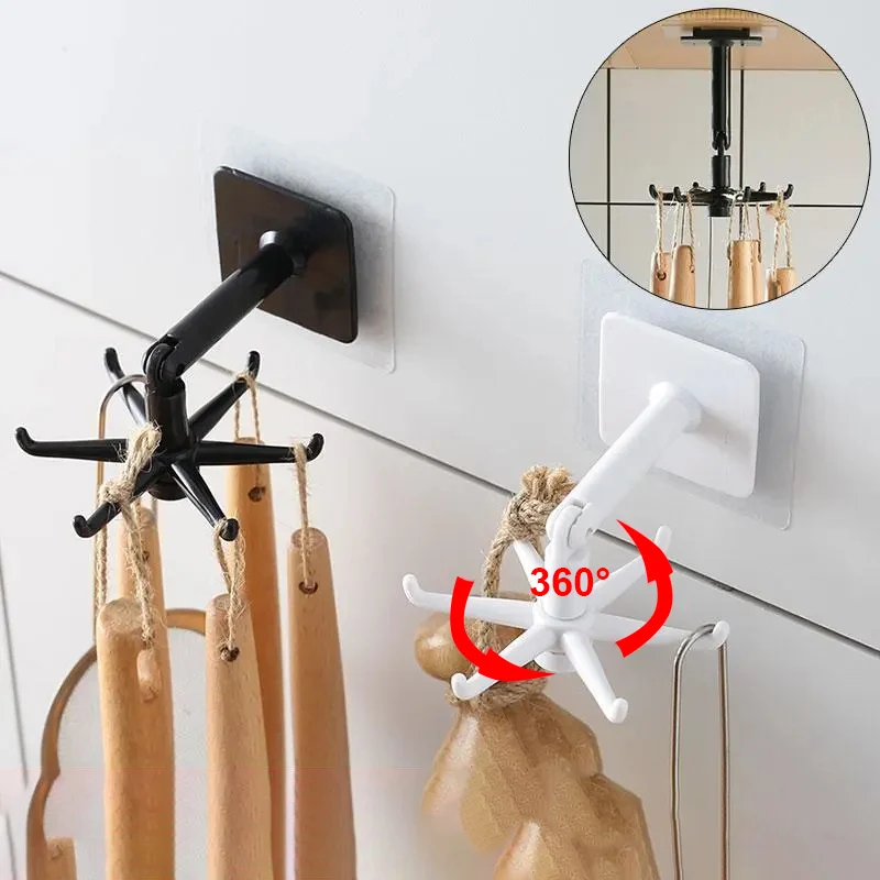 

Kitchen Hook 360 Degrees Rotatable Hook Punch-Free Kitchenware Storage Rack Bathroom Hanging Rack Wall Door Storage Organizer