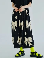 imakokoni original design black pleated bow thigh pants women loose summer all match elegant girl baggy pants pants