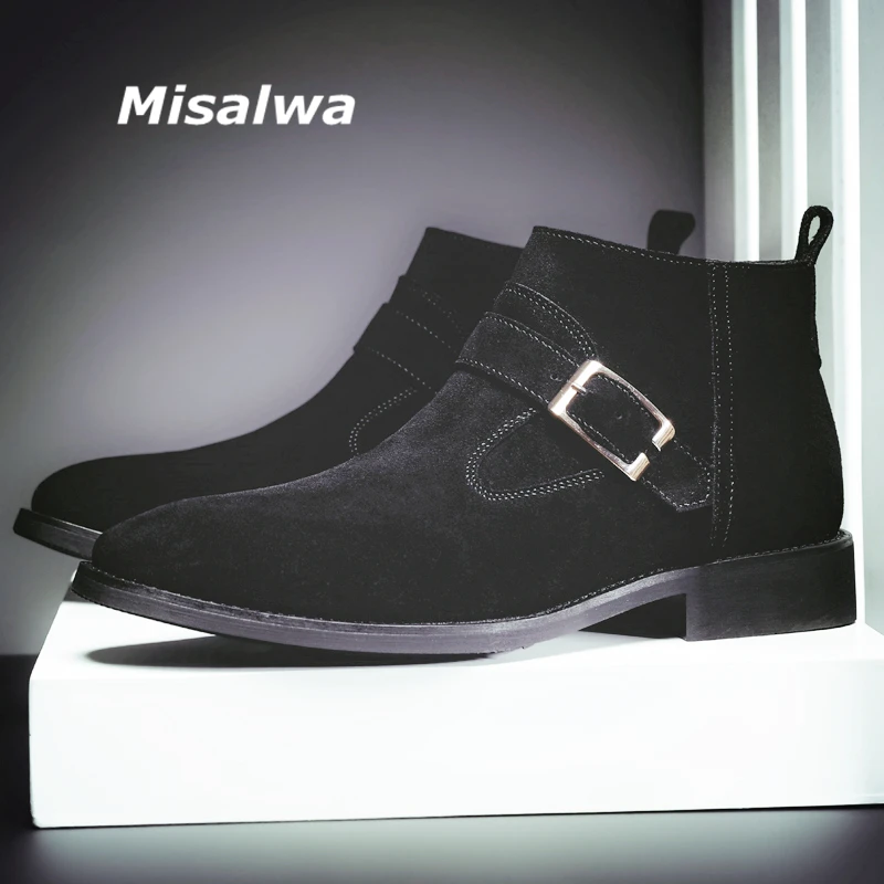 

Misalwa Spring/ Winter Suede Leather Men Boots Elegant Men Chelsea Boots British Gentleman Office Shoes Brown Mens Boots Sand