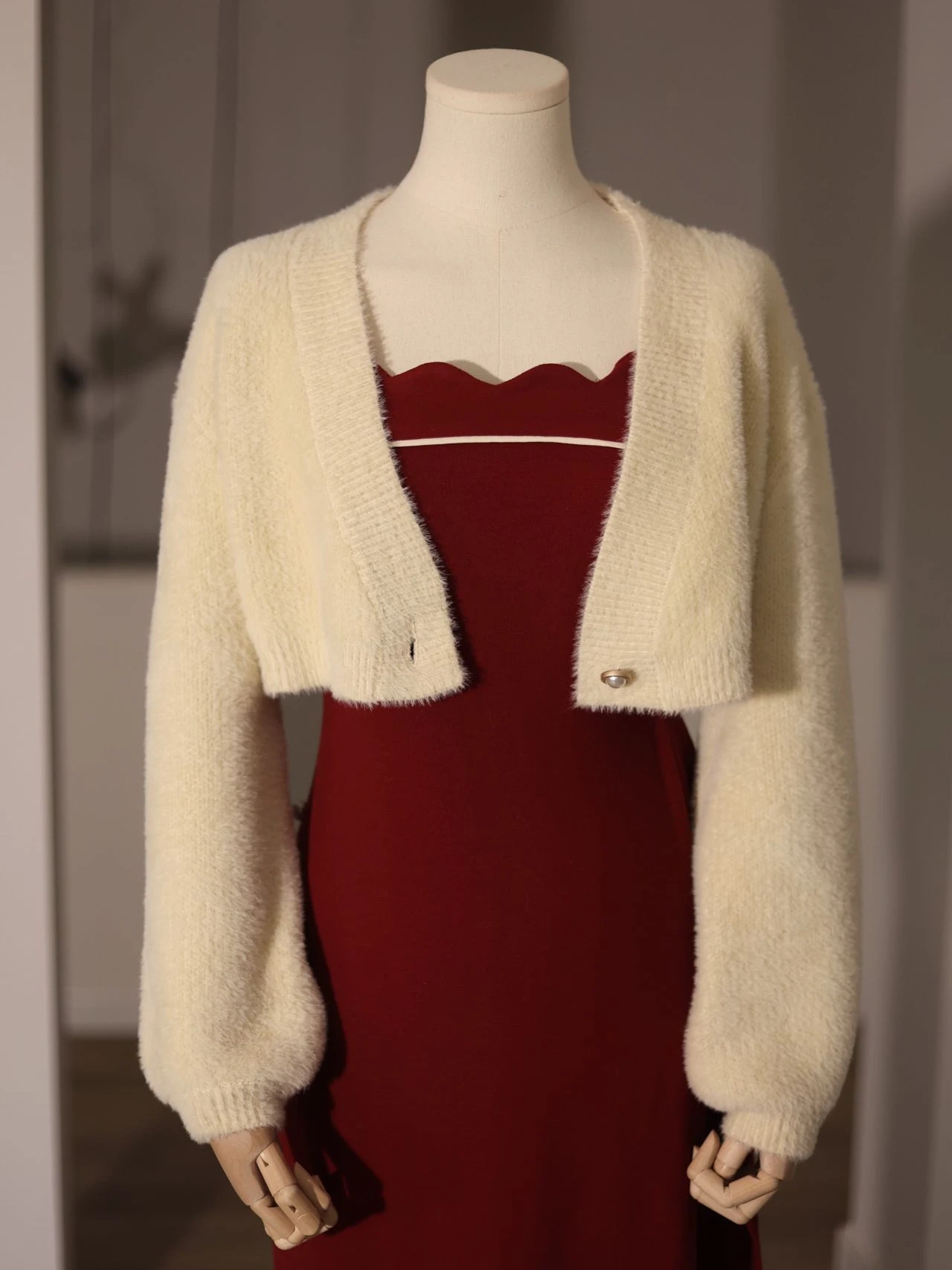 Meoji изящный пушистый короткий белый флисовый вязаный кардиган маленький