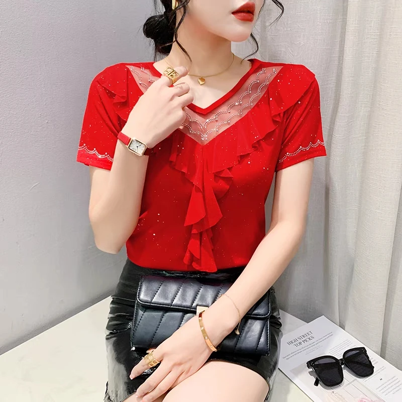 Женская Сетчатая футболка с коротким рукавом облегающая эластичная Футболка