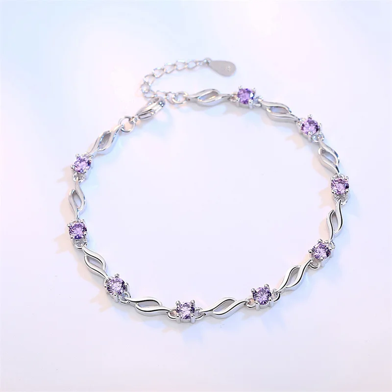 

925 Sterling Silver Bracelet Crystal Love Bracelet Women's Fashion Simple Engagement Wedding CharmJewelry Gift