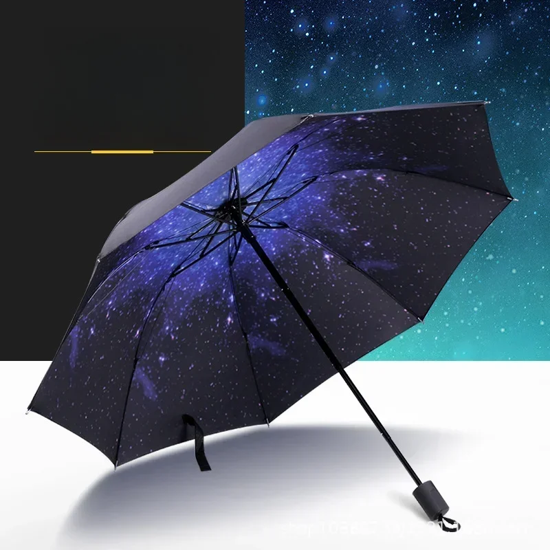 

3-fold Black Star Umbrella Women's Umbrella Male Folding Umbrellas For Rain And Sun Parasol Gift For Men Girl child