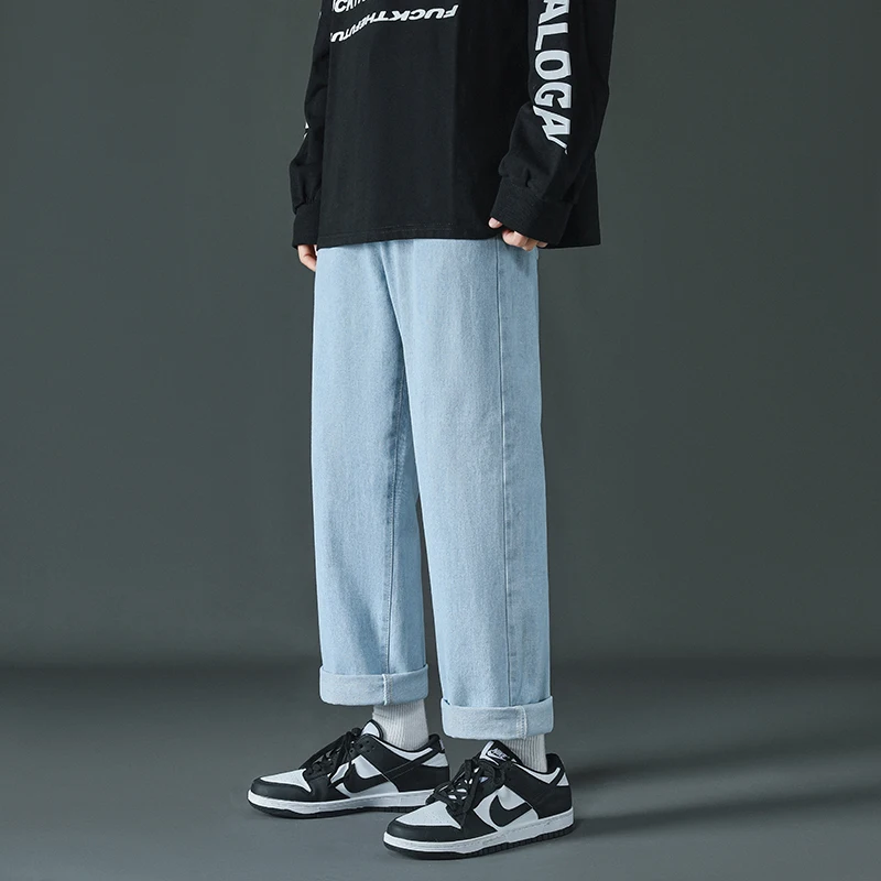 2022 New Men's Blue Jeans Brand Spring Y2K Streetwear Korean Wide Leg Jeans Men Pants Fashion Hip Hop Straight Casual Jeans Men