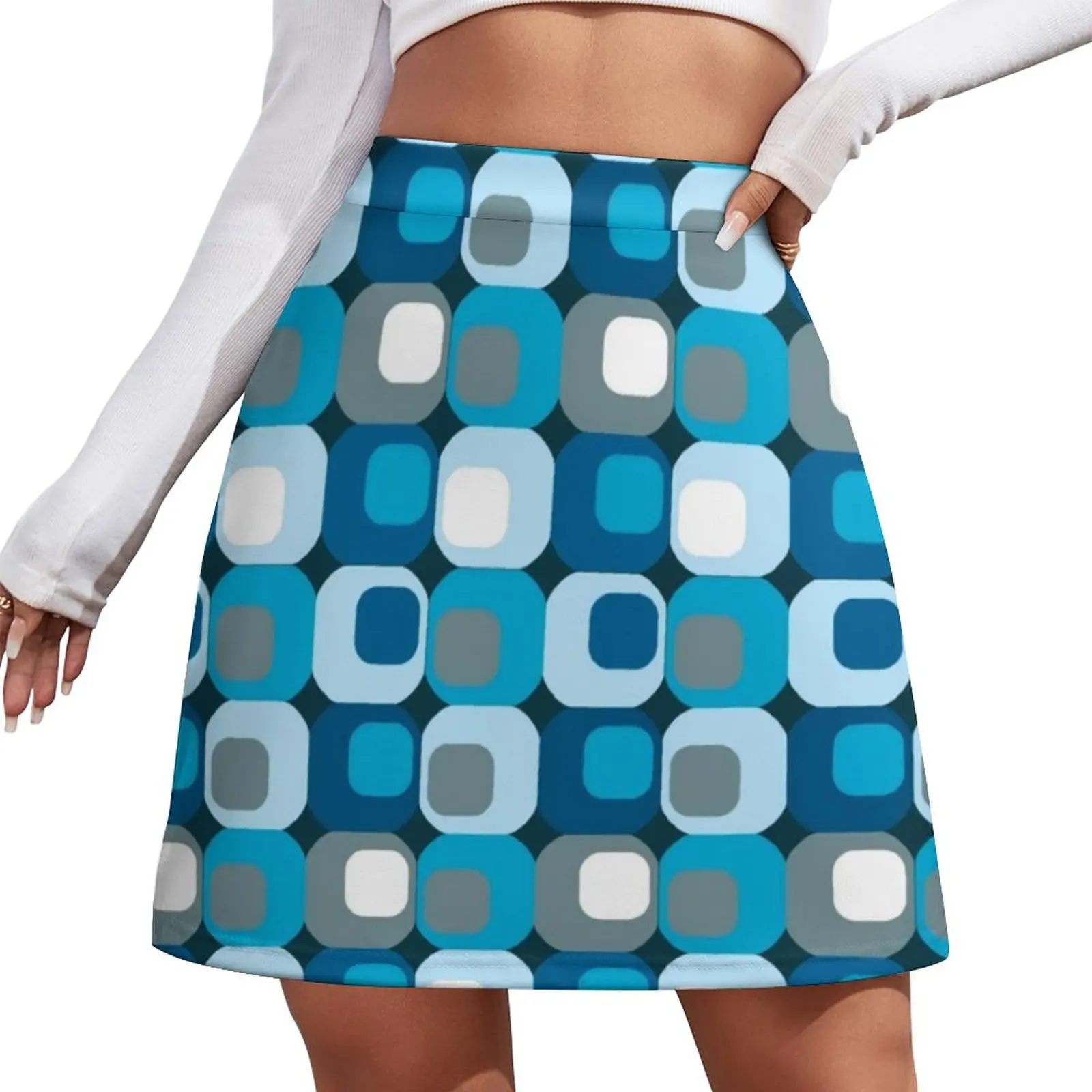 

Shades of Retro Mod Skirt Womens Blue Abstract Elegant Mini Skirts Street Wear High Waist Custom Oversized Casual A-line Skirt