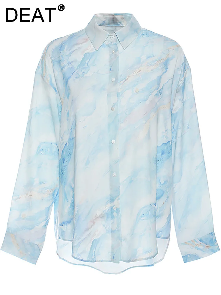 

Женская однобортная рубашка DEAT, свободная блузка с отложным воротником и длинным рукавом, осень 2022