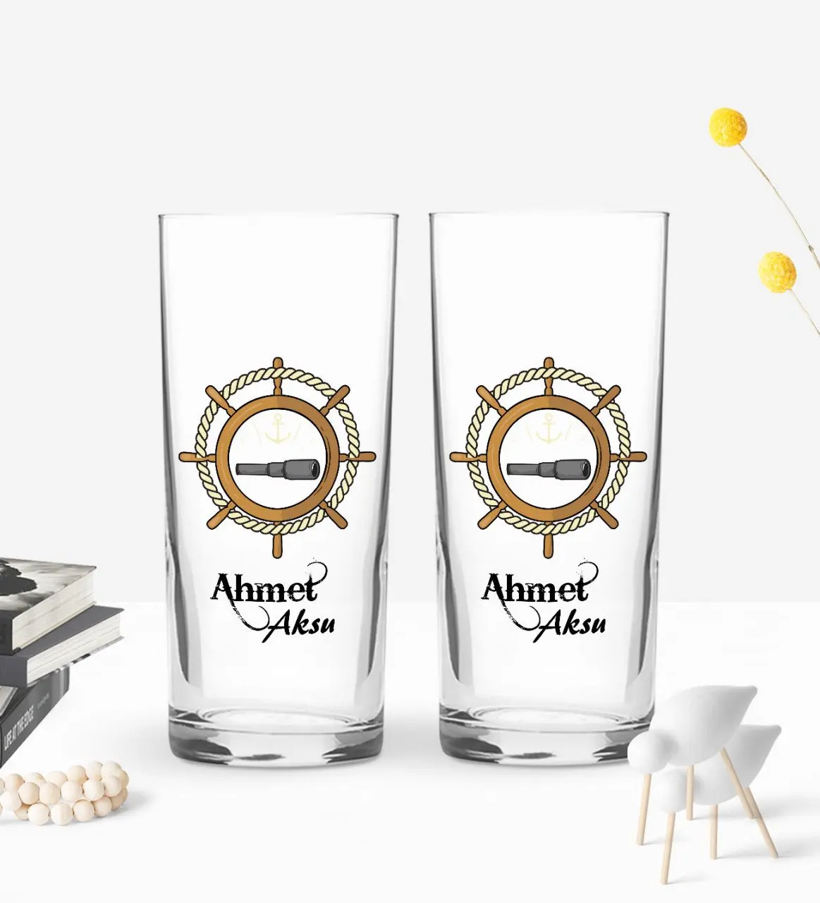 

Personalized Colorful Printed Rudder Design Dual Arrack Cup Seti-3