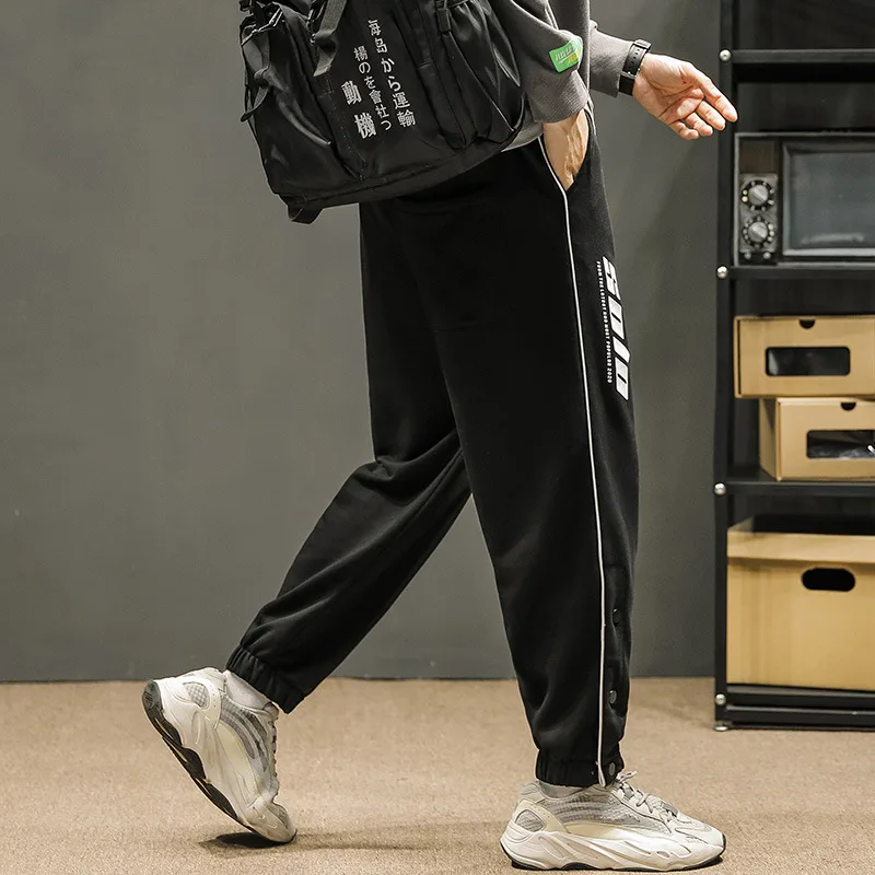 

2022 Spring and Autumn Cotton Leisure Sweatpants Trendy Breasted Ankle-Tied Sports Pants Men Teenagers Handsome Pants Men