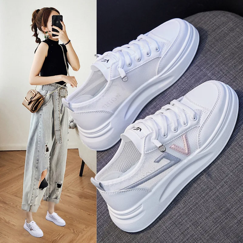 2022 Spring New Korean Student Mesh Board Shoes Women's Thick Bottom Sponge Cake Sneaker Woman