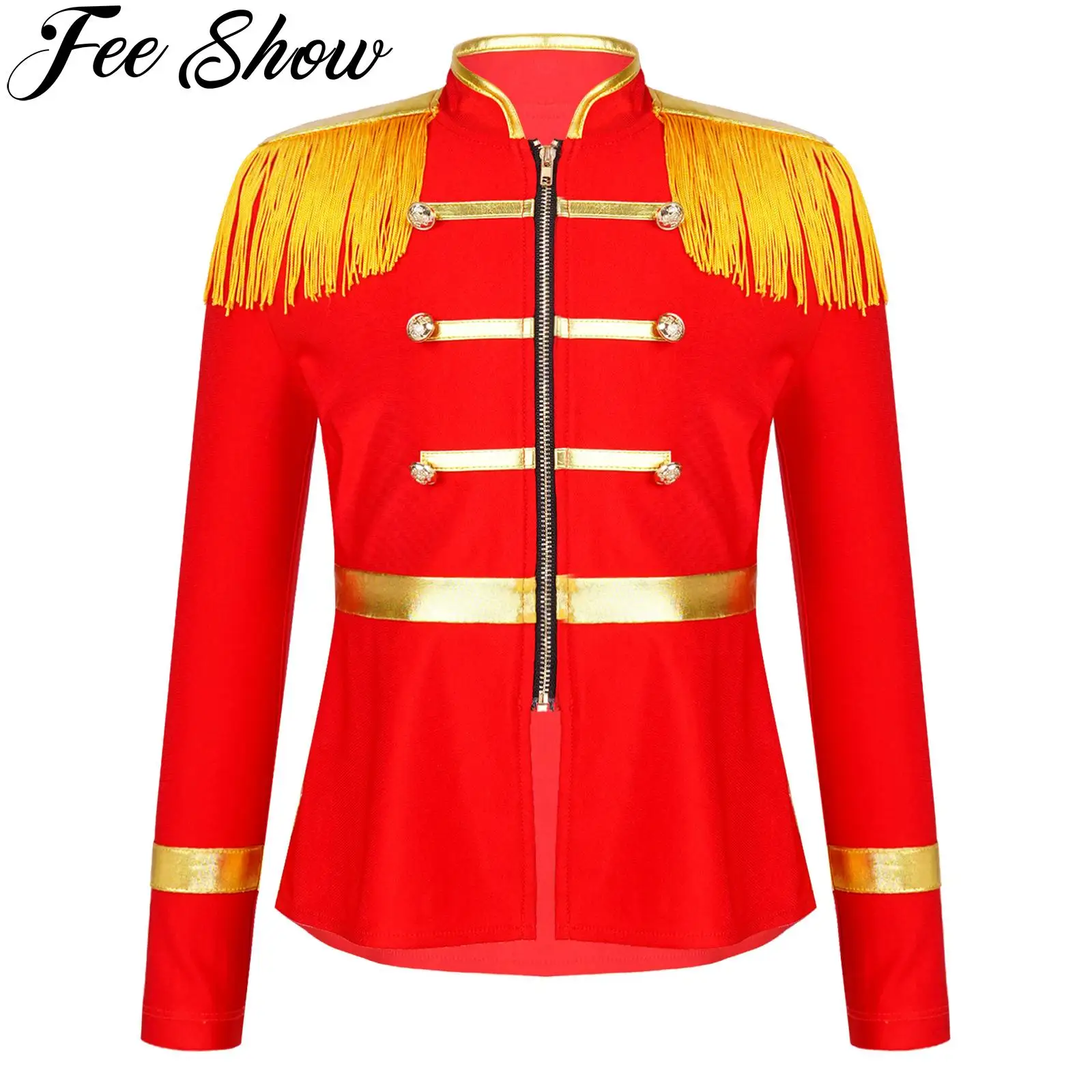 

Red Marching Band Uniform Long Sleeve Tassels Coat Jacket Kids Halloween Drum Major Costume Royal Guard Parade Fancy Dress Up