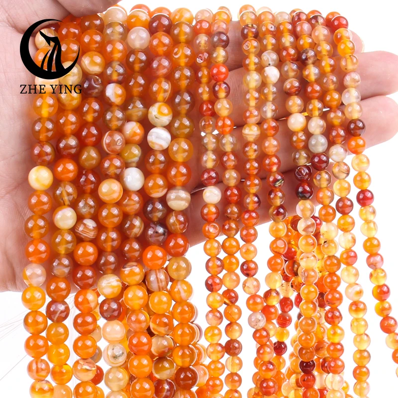 

New Orange Striped Agate Natural Stone Beads Round Loose Spacer Beads 6/8mm 15" Strand For Jewelry Making DIY Bracelets Necklace