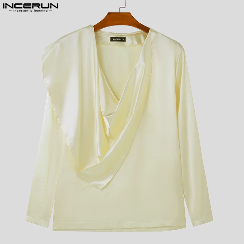 INCERUN американские модные футболки с длинными рукавами 2024 мужские однотонные