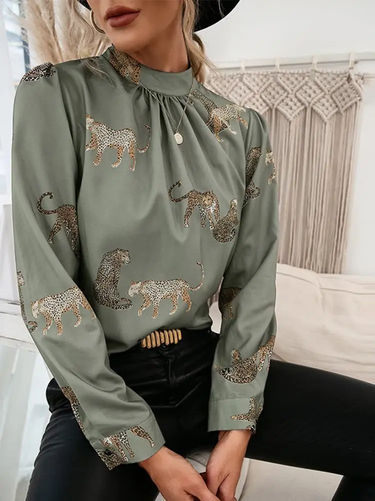 

Retro Shirts 2022 Women Long Puff Sleeve Tops VONDA Casual Blouse OL Office Blusas Femininas Bohemian High Neck Shirts Oversized