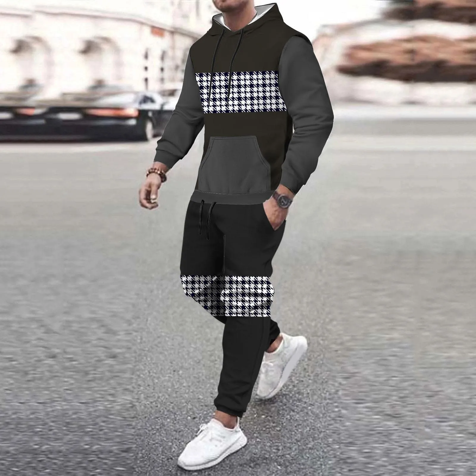 Men Sets Tracksuit Spring And Autumn Hooded Sweatshirt Drawstring Outfit Sportswear Male Pullover Two Piece Set Casual